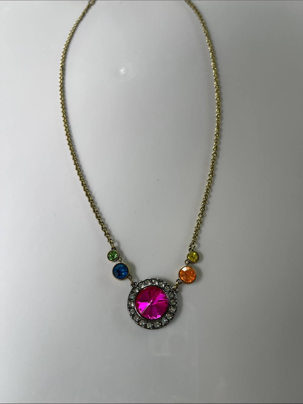 Kurt Geiger Gold-Tone Necklace with Pink Center and Multicolored Stones